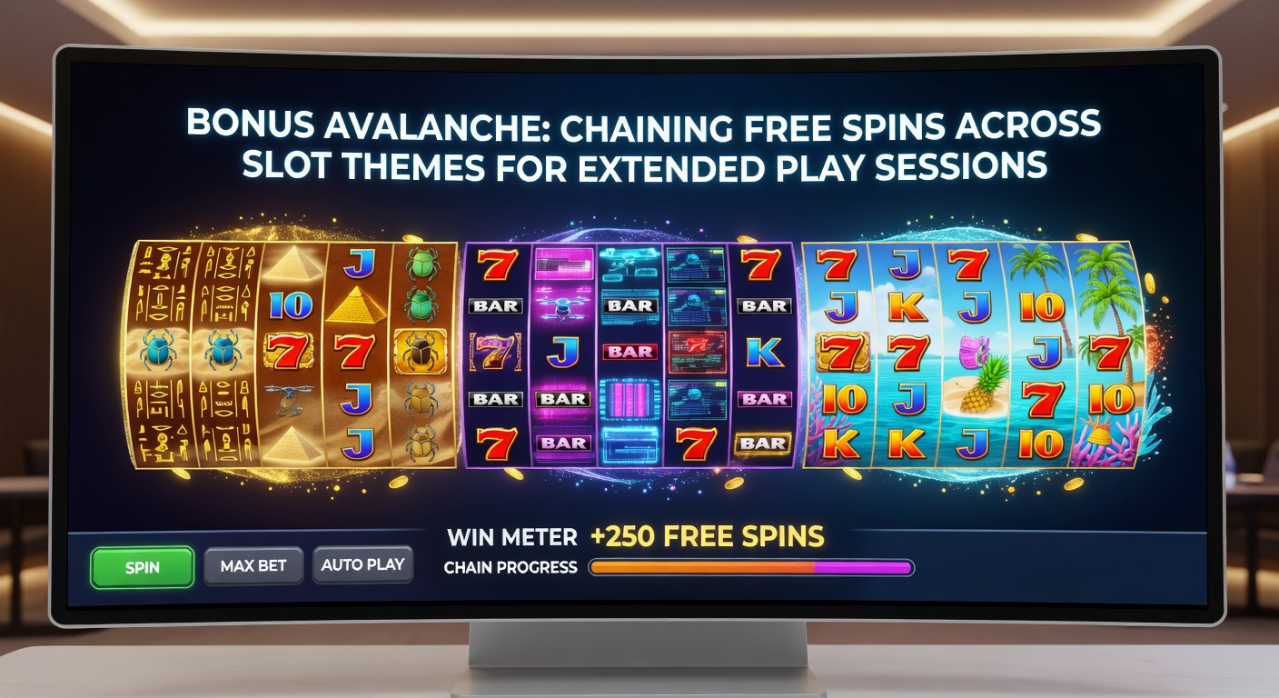 Dynamic illustration of free spins chaining from a fiery dragon slot to an underwater treasure hunt, with glowing multipliers bridging the themes