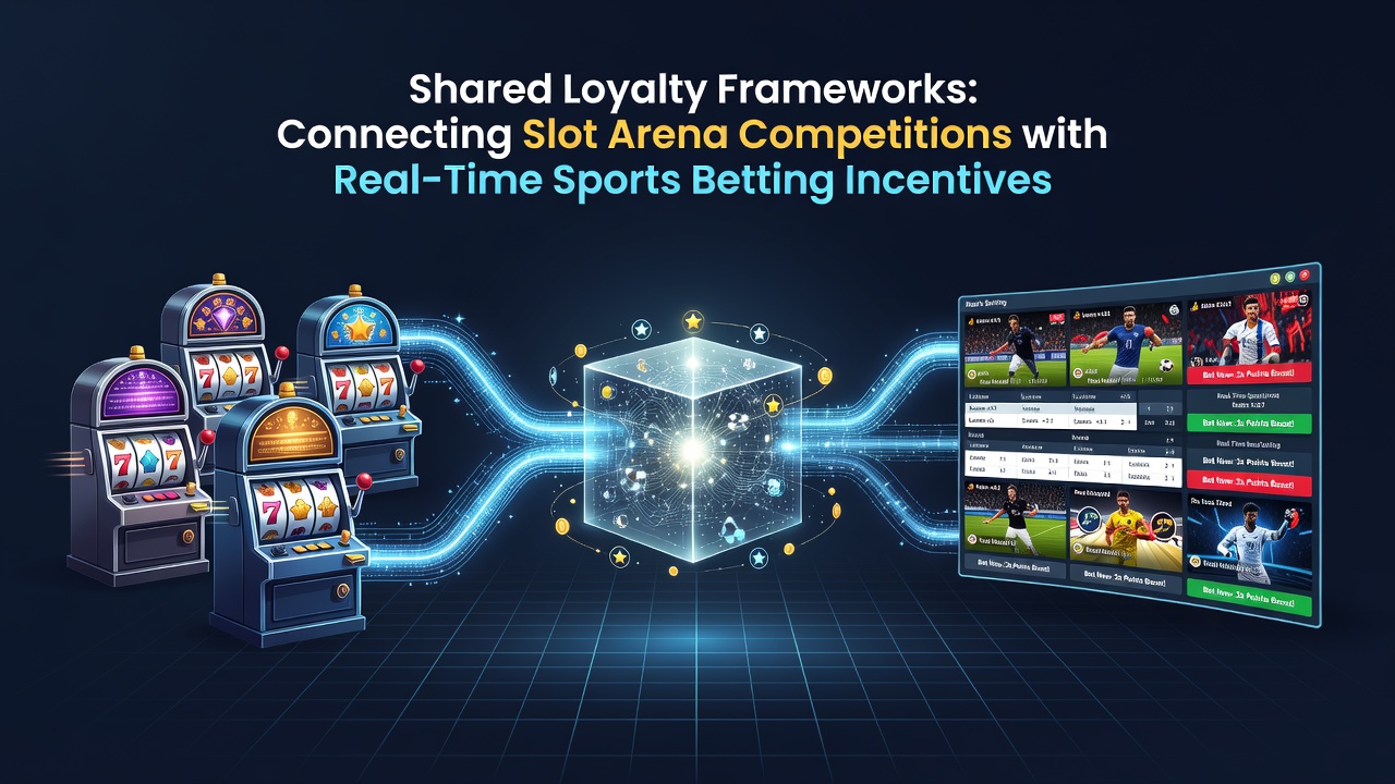 Illustration of integrated loyalty points flowing between slot tournaments and live sports betting interfaces on mobile devices