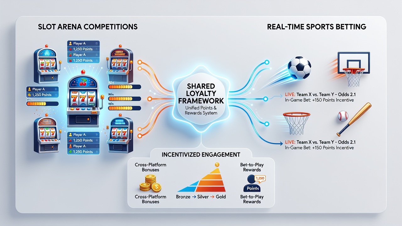 Screenshot-style view of a mobile app displaying combined loyalty dashboard with slot tournament progress and active sports betting incentives side by side