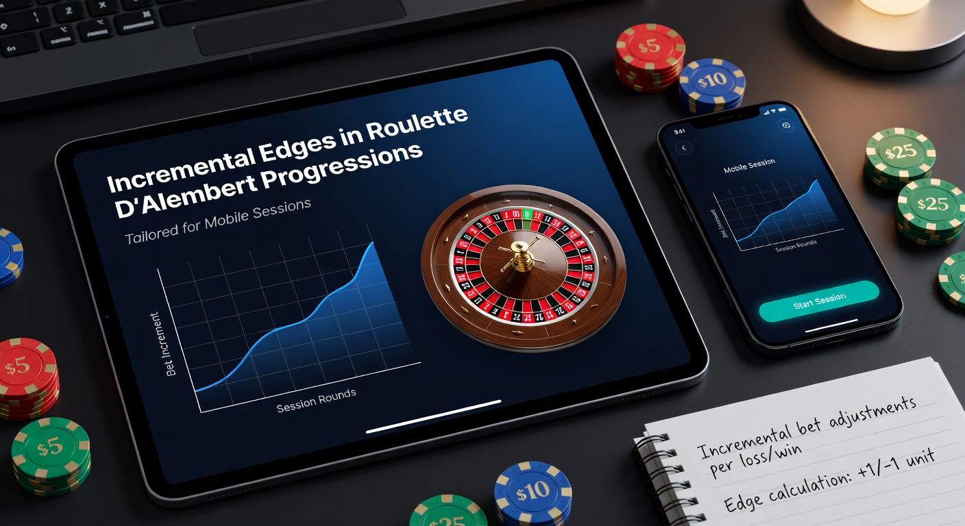 Close-up of fingers tapping a mobile roulette bet on even-money options, with a progression chart overlay showing D'Alembert steps