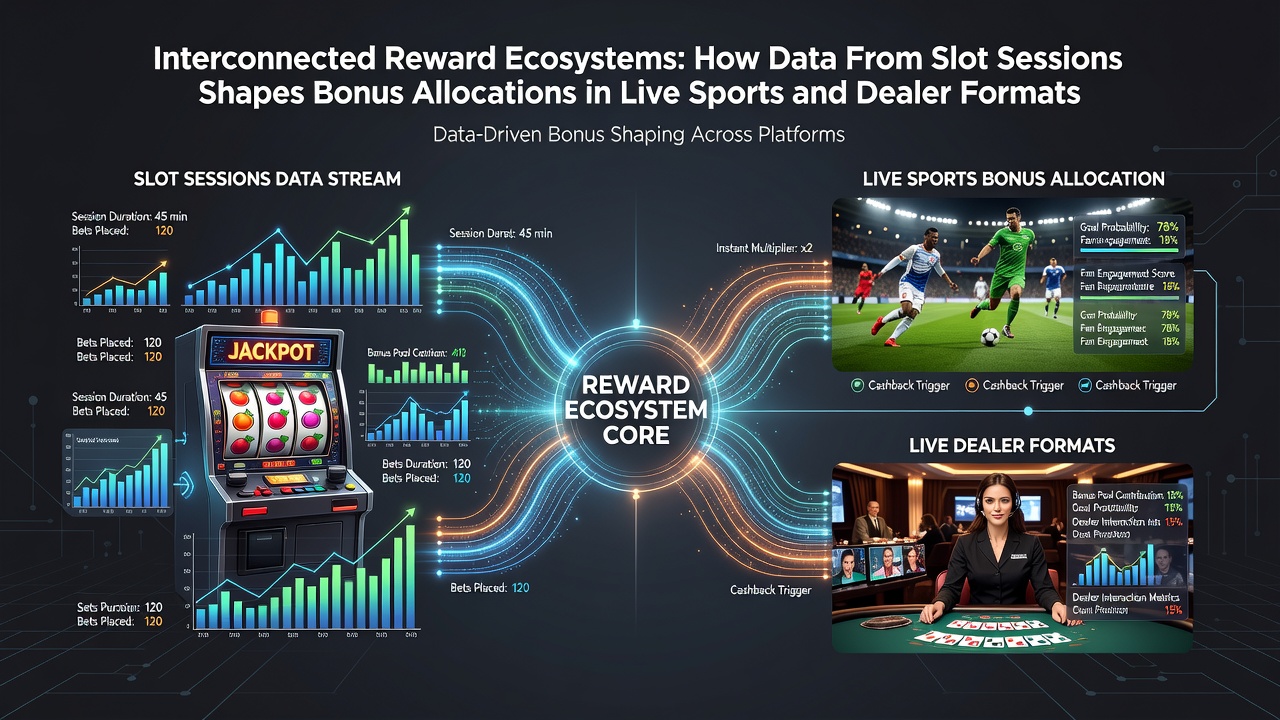 Visualization of interconnected reward systems linking slot data to sports and dealer bonuses across digital platforms