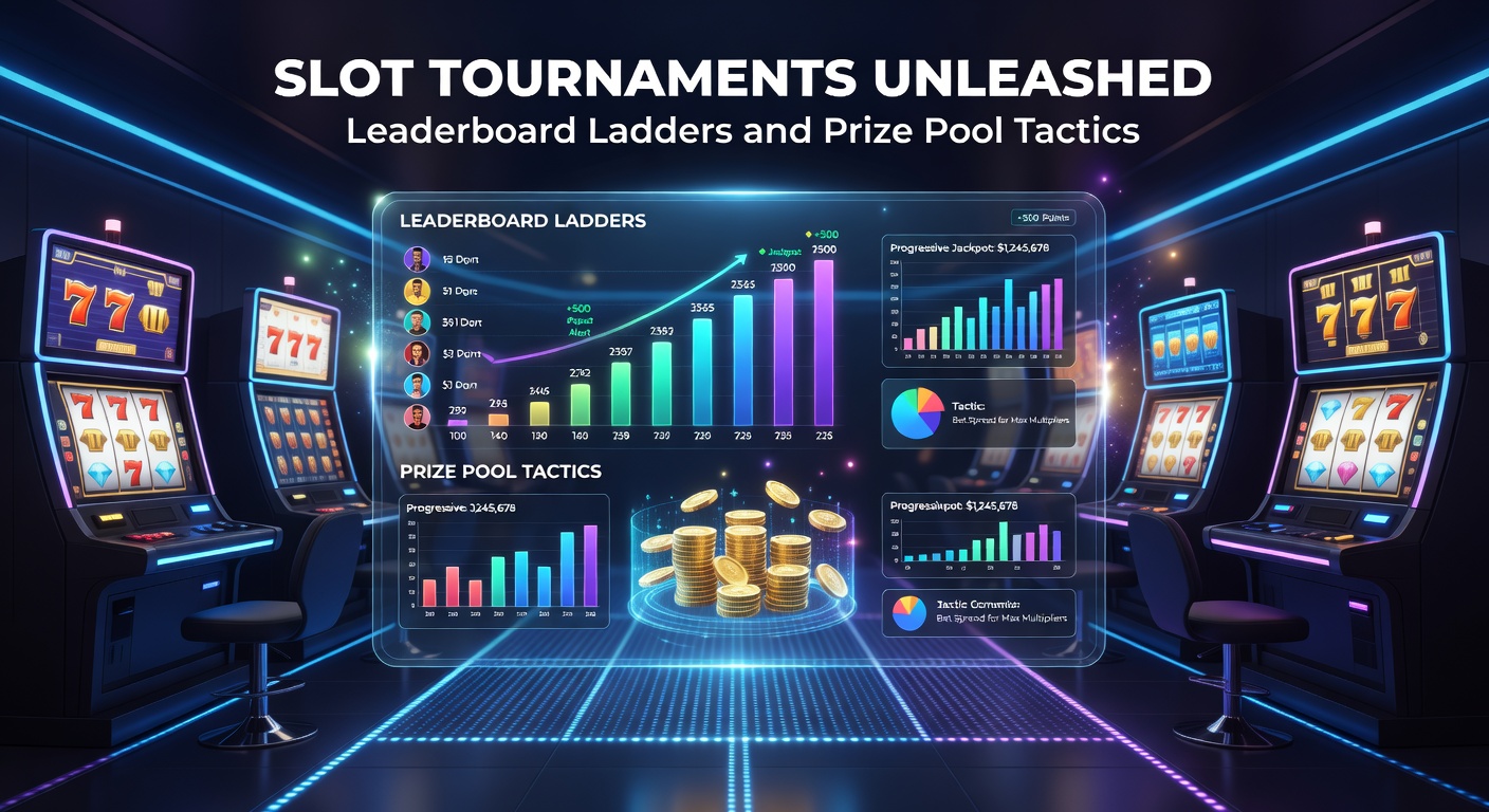 Vibrant digital slot tournament leaderboard showing top players racing up ranks amid flashing casino lights and spinning reels