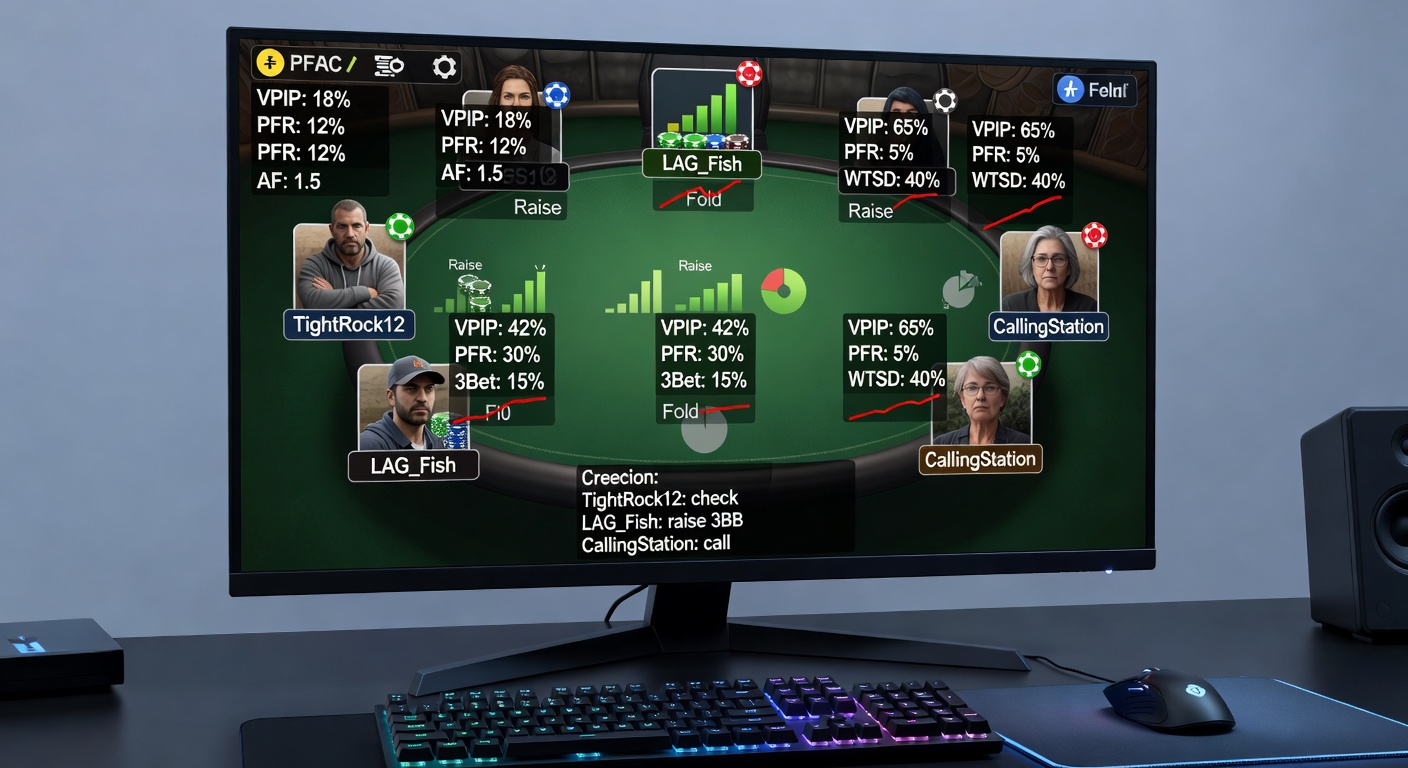 Close-up of advanced HUD stats popup with graphs tracking opponent aggression over recent hands