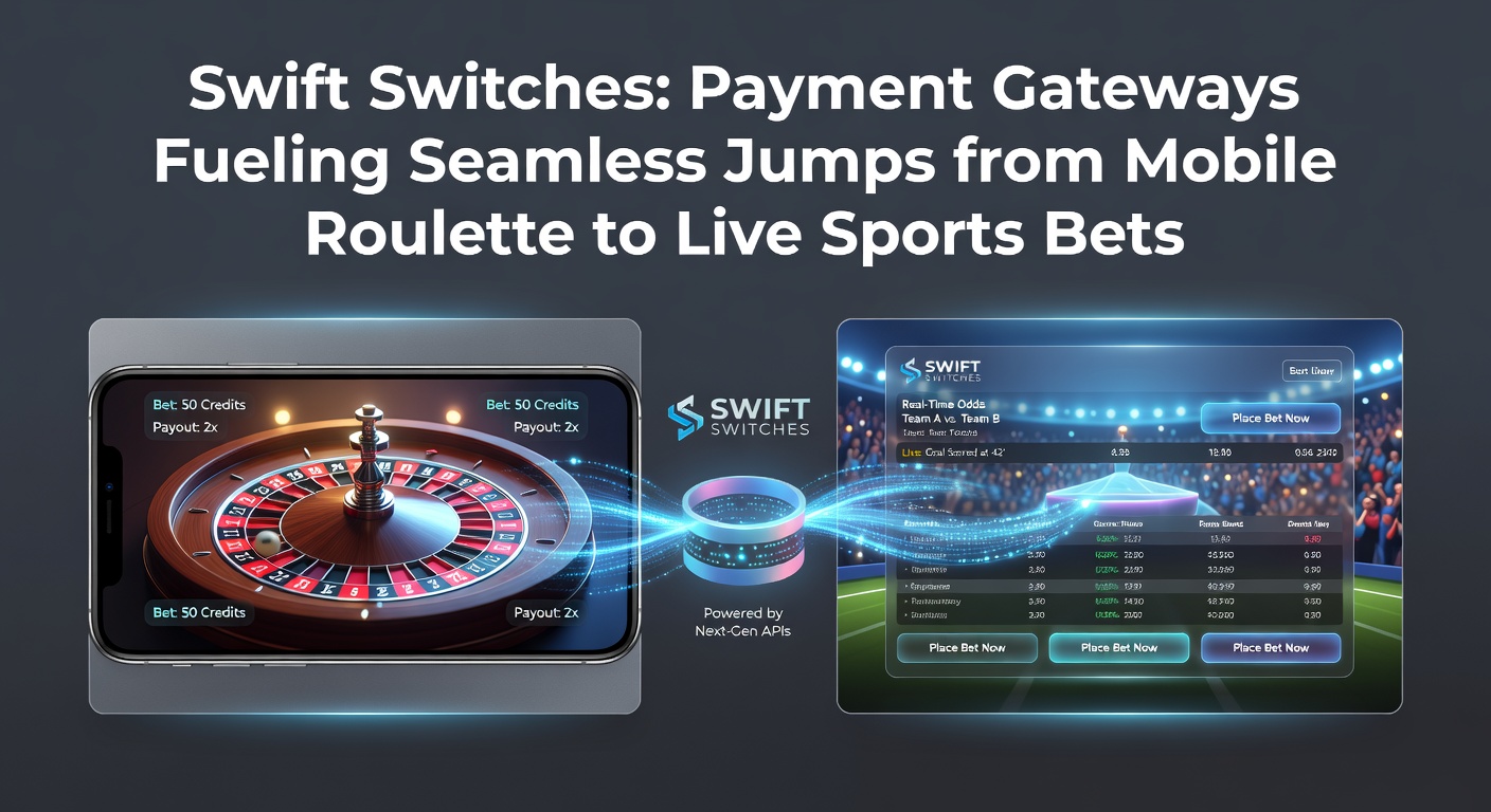 Mobile phone screen displaying a roulette wheel transitioning to a live sports betting interface with payment icons overlayed, symbolizing swift fund shifts