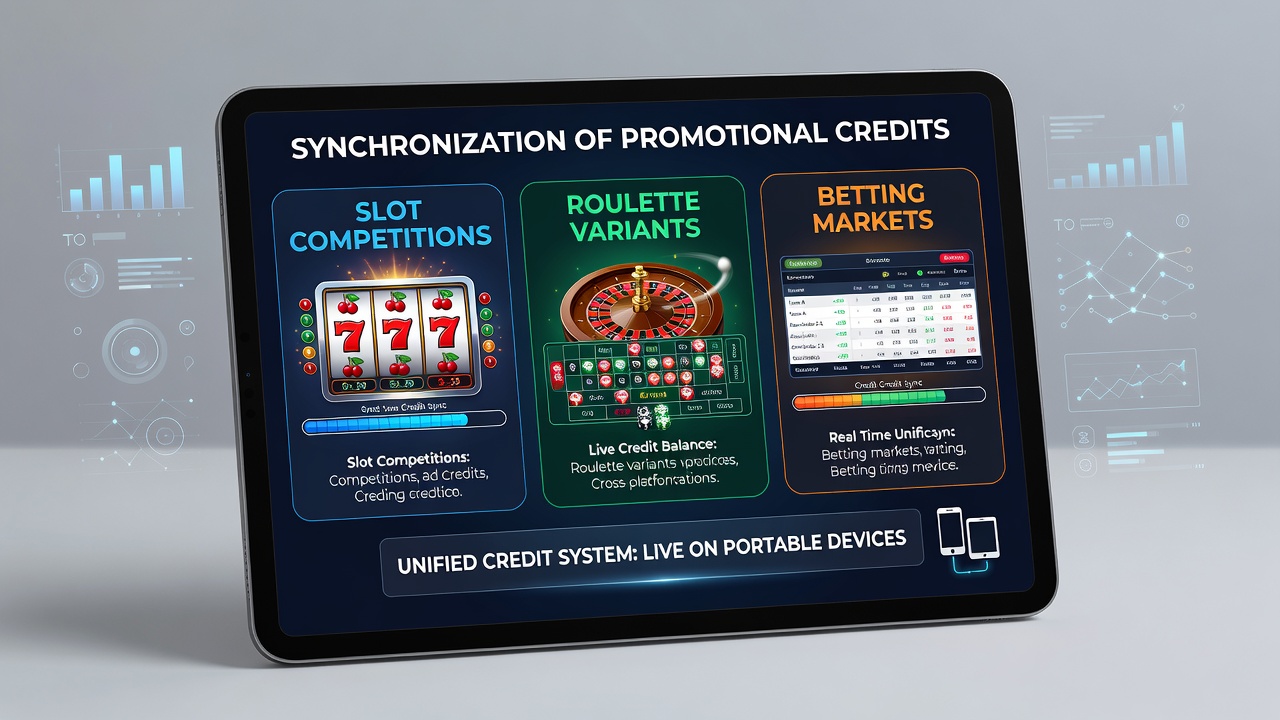 Mobile device displaying synchronized promotional credits across slot tournaments, roulette tables, and sports betting markets