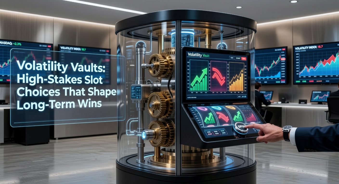 Dynamic slot machine reels showcasing high-volatility payouts with dramatic win streaks and dry spells