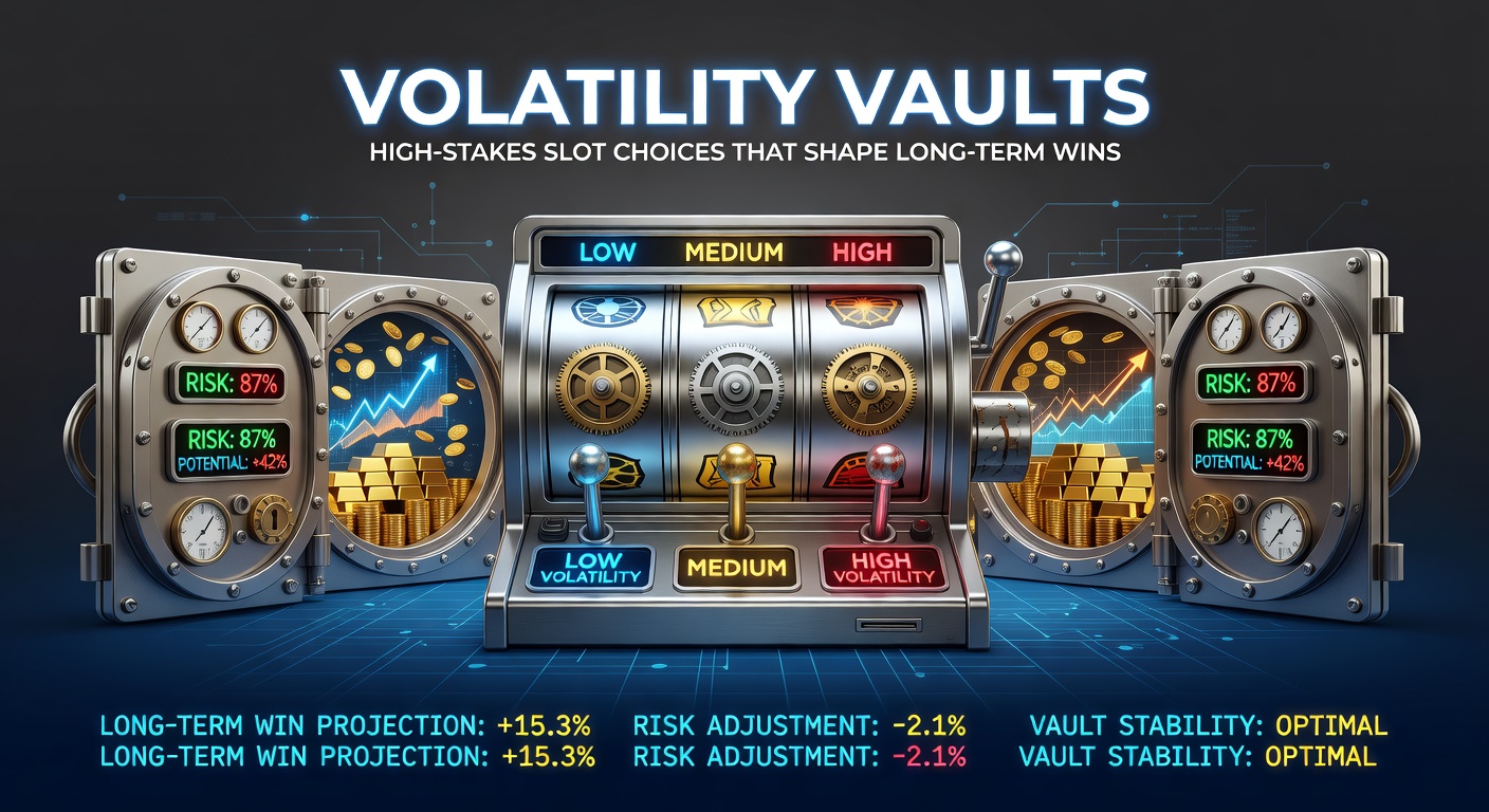 Chart comparing low, medium, and high-volatility slot payout distributions over extended play sessions